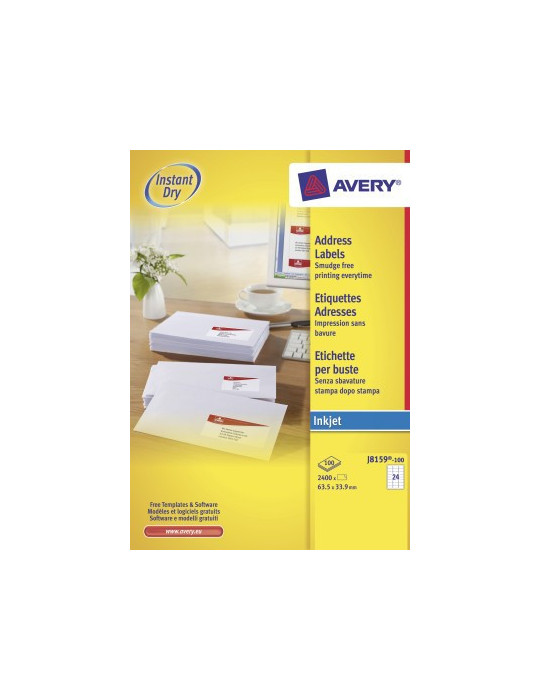 inkjetetiket Avery 63,5x33,9mm wit 100 vel 24 etiketten per vel