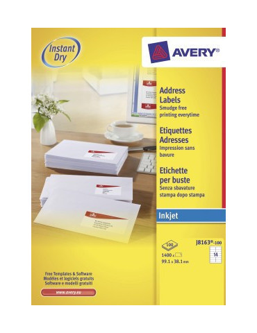 inkjetetiket Avery 99,1x38,1mm wit 100 vel 14 etiketten per vel