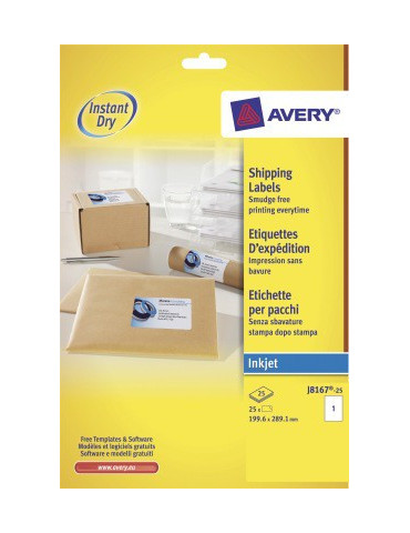 inkjetetiket Avery 199,6x289,1mm wit 25 vel 1 etiket per vel