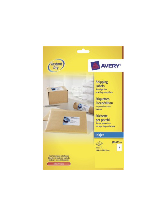 inkjetetiket Avery 199,6x289,1mm wit 25 vel 1 etiket per vel