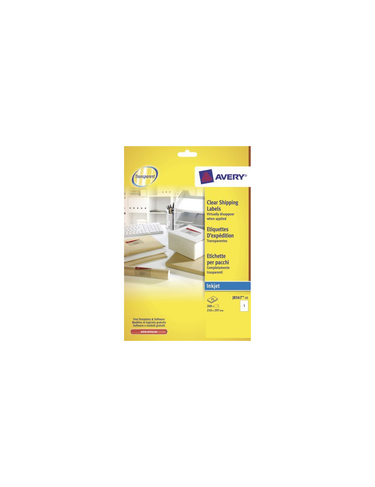 adresetiket Avery 210x297mm transparant 25 vel 1 etiket per vel