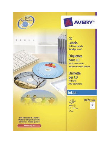 CD etiket Avery 117mm fullsize wit 100 vel 2 etiketten per vel