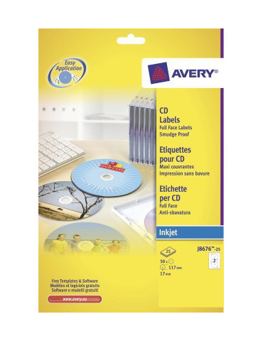 CD etiket Avery 117mm fullsize wit 25 vel 2 etiketten per vel