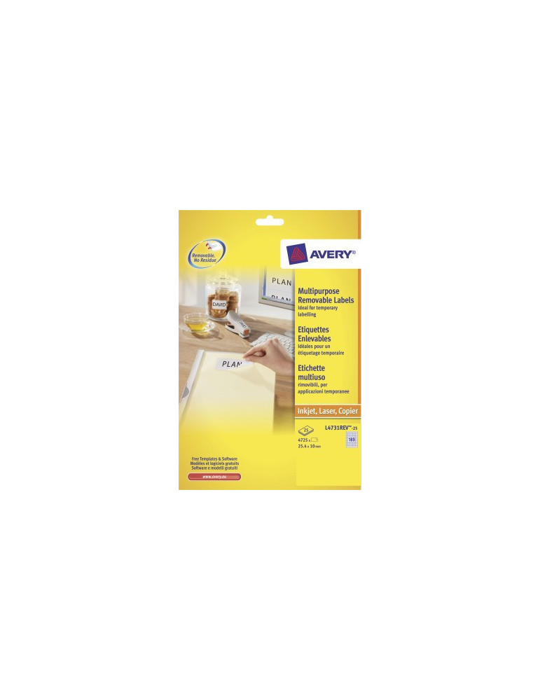 Etiket Avery ILK 25,4x10mm wit NP doos 25 vel 189 et. per vel