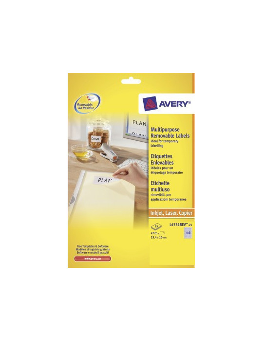 etiket Avery ILK 25,4x10mm wit NP 25 vel 189 etiketten per vel