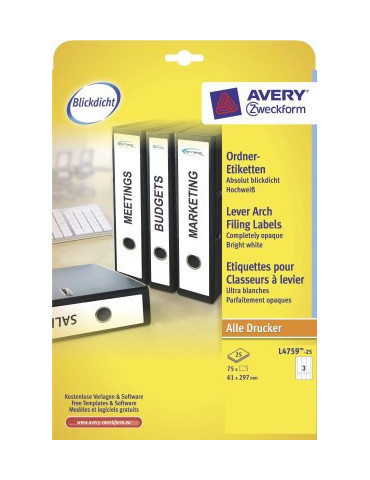 Etiquettes blanches longues pour dos de classeur étroit 61x297mm