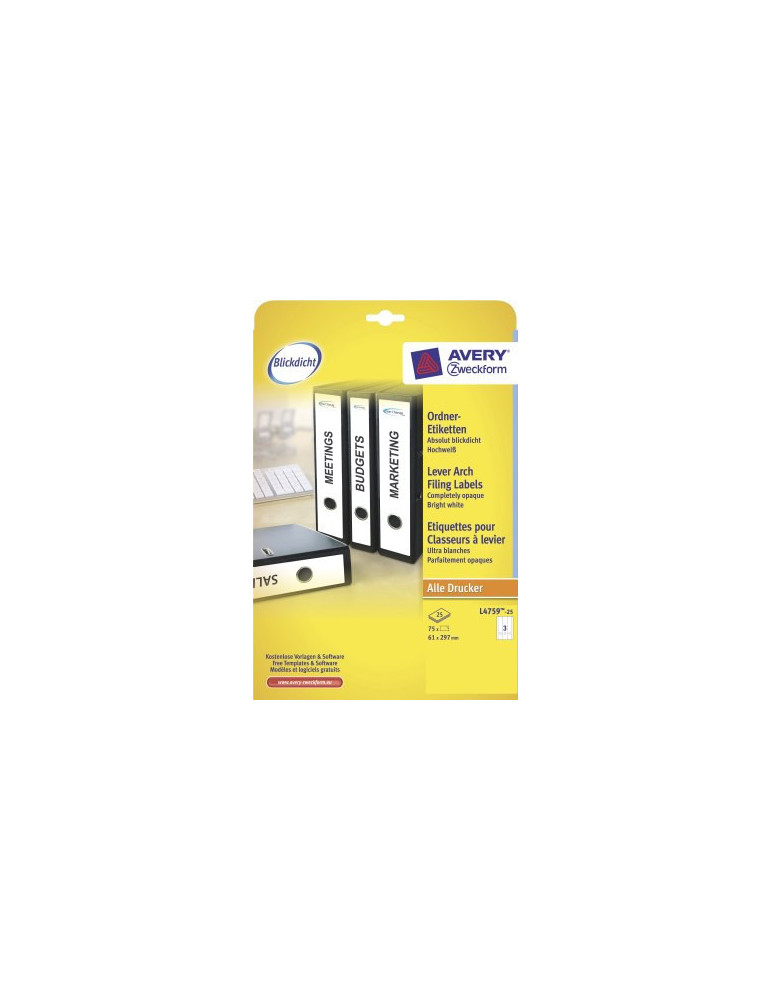 Etiquettes blanches longues pour dos de classeur étroit 61x297mm