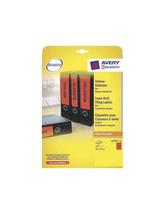 ordnerrugetiket Avery 192x38mm rood 20 vel 7 etiketten per vel