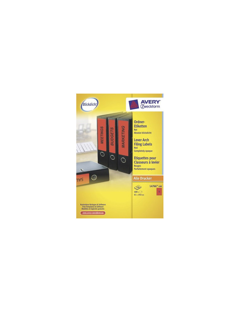 Etiquettes longues rouges pour dos de classeur large 192x61mm