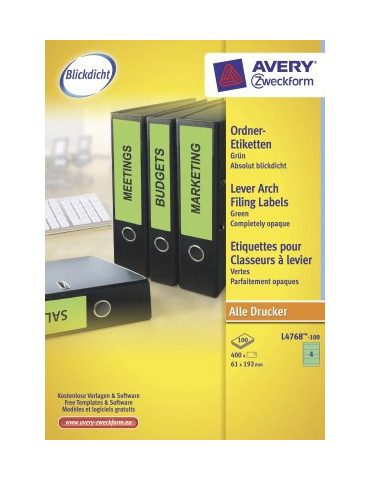 *Ordnerruget. Avery 192x61mm doos 100 vel 4 et. per vel groen