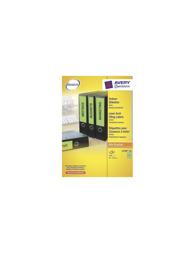 Etiquettes longues vertes pour dos de classeur large 192x61mm