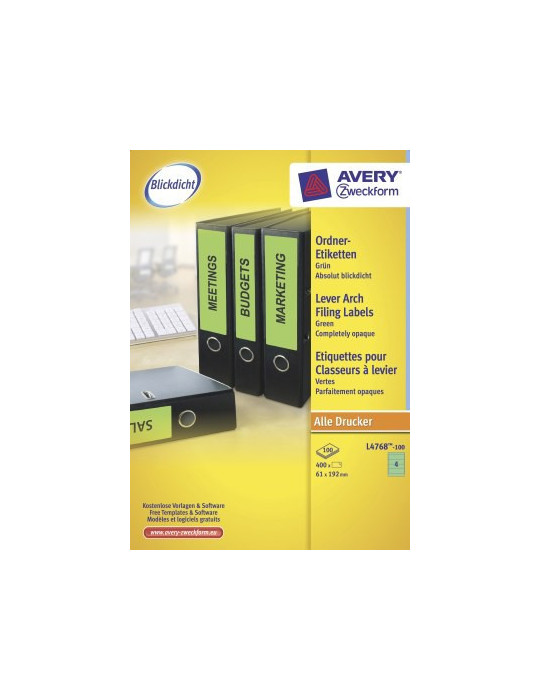 Etiquettes longues vertes pour dos de classeur large, 192 x 61 mm