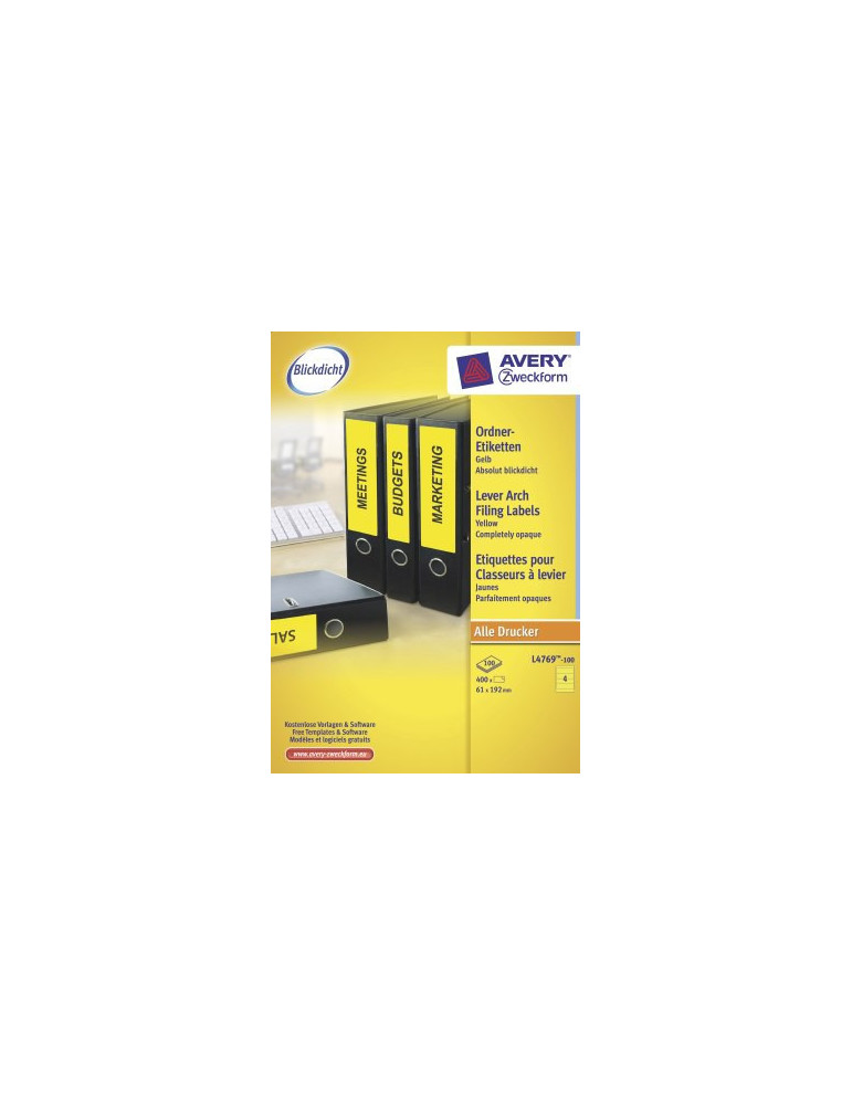 Etiquettes longues jaunes pour dos de classeur large 192x61mm