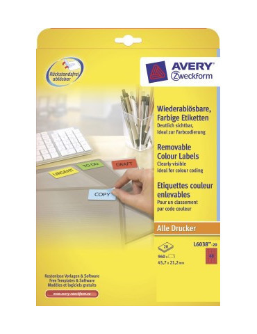 Etiquette Avery ILC 47,7x21,2mm rouge 20 feuilles 48 et. par feuille
