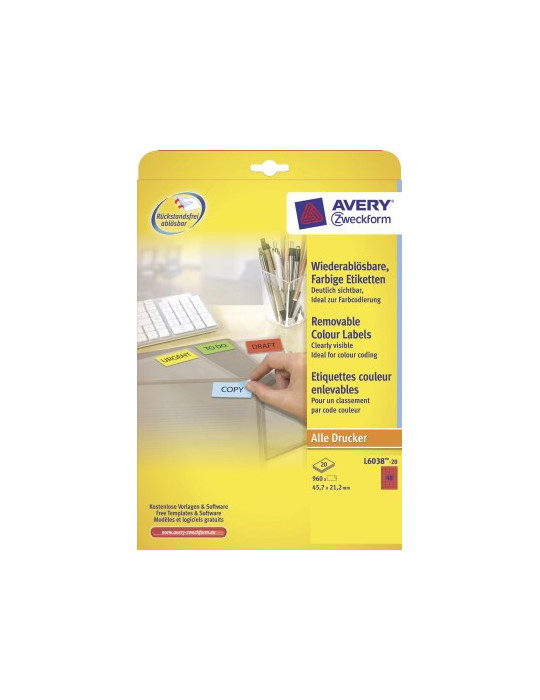 Etiquette Avery ILC 47,7x21,2mm rouge 20 feuilles 48 et. par feuille