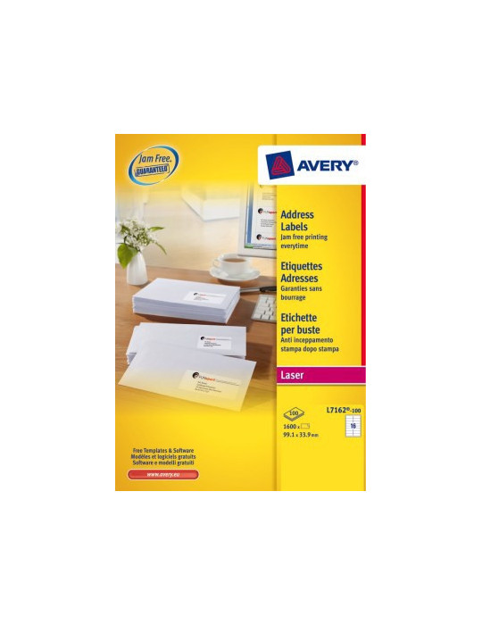 adresetiket Avery QuickPeel 99,1x33,9 wit 100 vel 16 etiketten per vel