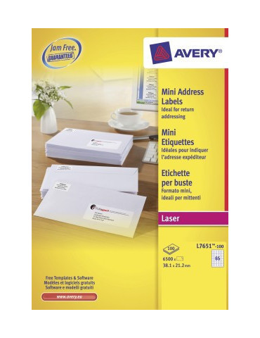 Etiquette laser Avery 38,1x21,2mm 100flles 65ets pas feuille blanc
