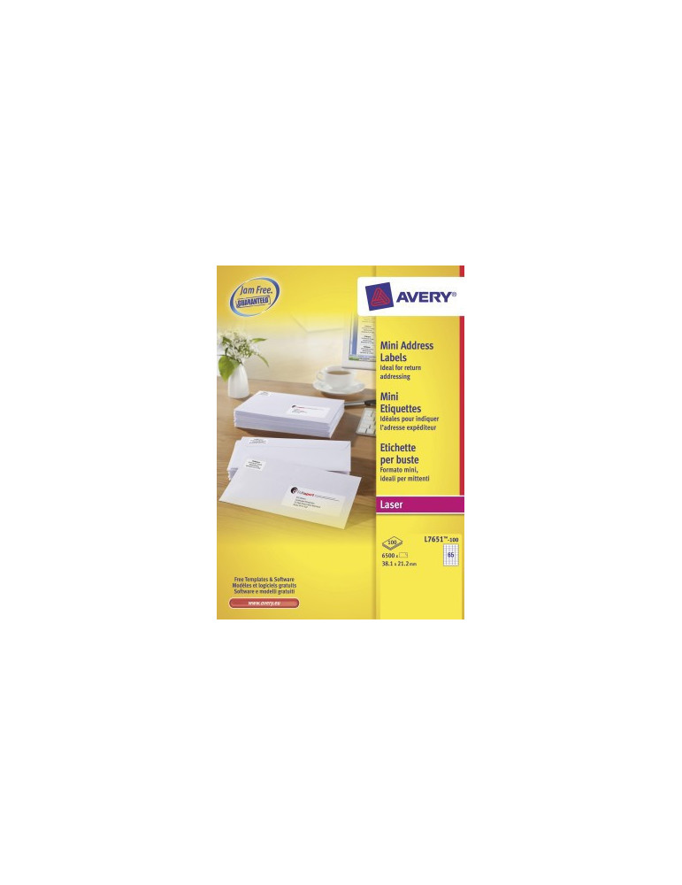 laseretiket Avery 38,1x21,2mm wit 100 vel 65 etiketten per vel