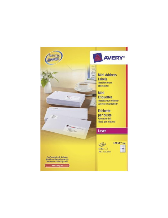 laseretiket Avery 38,1x21,2mm wit 100 vel 65 etiketten per vel