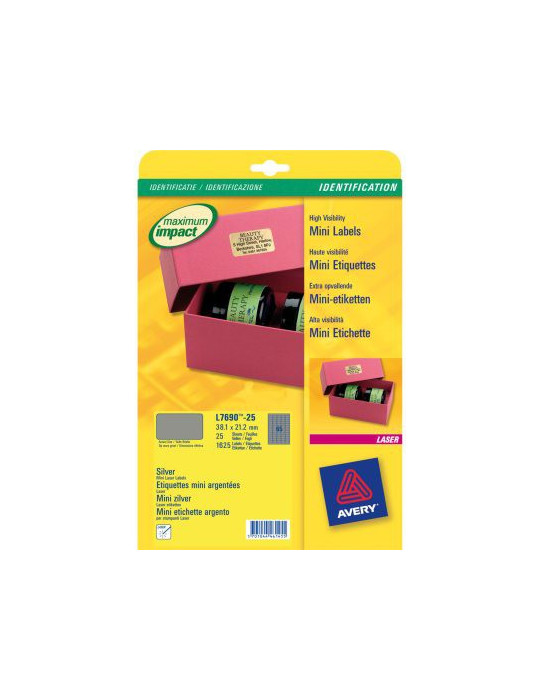 laseretiket Avery 38,1x21,2mm zilver 25 vel 65 etiketten per vel