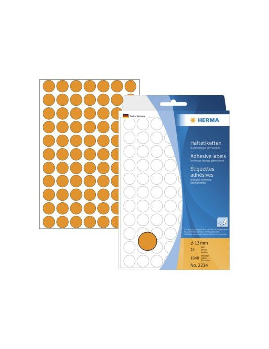 ÉTUI BUREAU ÉTIQUETTES Ø13 ORANGES FLUO