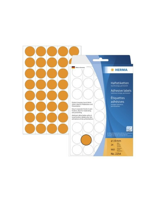 ÉTUI BUREAU ÉTIQUETTES Ø19 ORANGES FLUO