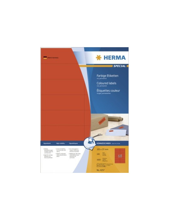 ÉTIQU. COULEUR A4 100 105x37 ROUGES