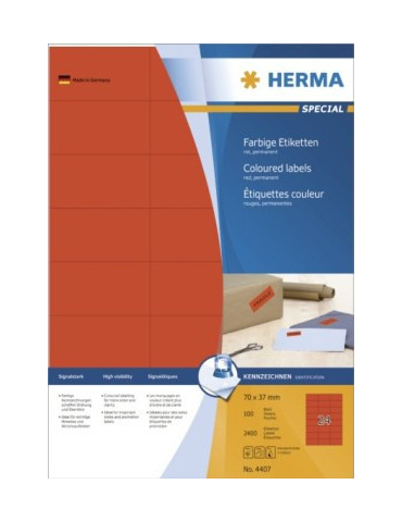 ÉTIQU. COULEUR A4 100 70x37 ROUGES