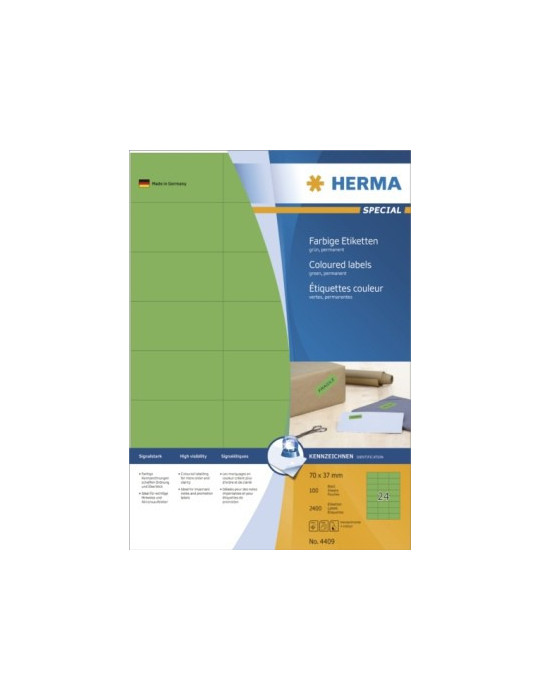 ÉTIQU. COULEUR A4 100 70x37 VERTES