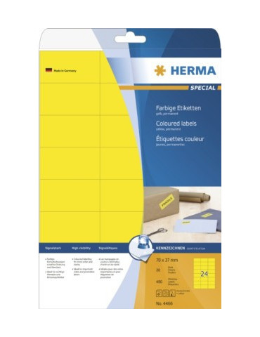 ÉTIQU. COULEUR A4 20 70x37 JAUNES AMOVIB