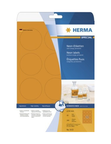 ÉTIQU. FLUOS A4 20 Ø 60 ROND ORANGE FLUO