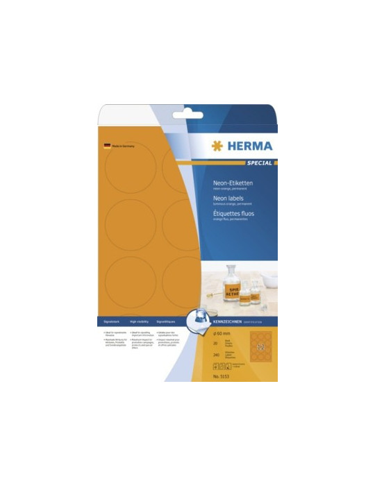 ÉTIQU. FLUOS A4 20 Ø 60 ROND ORANGE FLUO