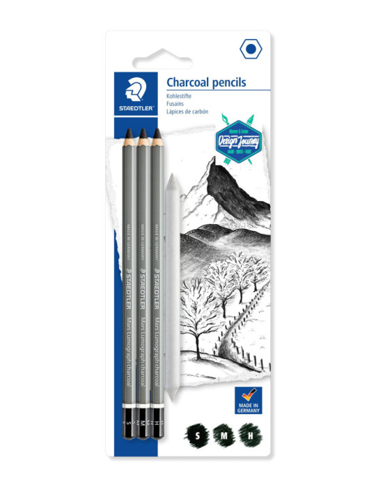 Mars Lumograph charcoal - BK 3 pc + estompe DJ