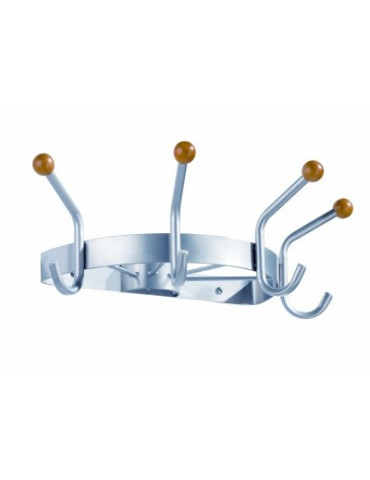 wand garderobe Alco zilver 4 haken, lichte houten knoppen