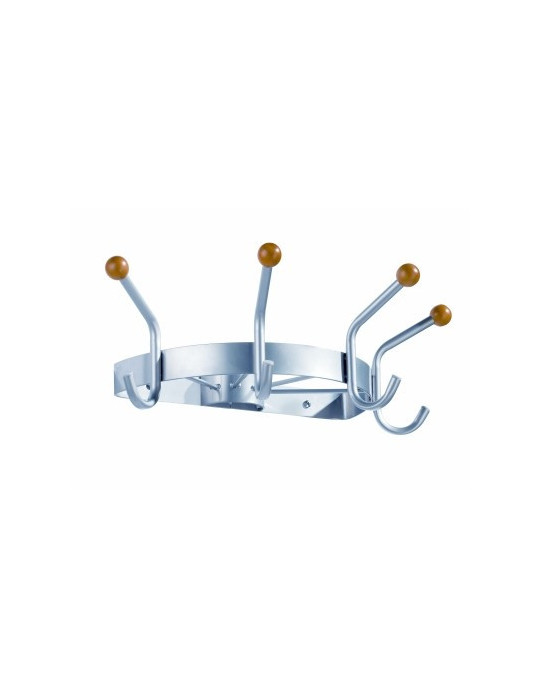 wand garderobe Alco zilver 4 haken, lichte houten knoppen