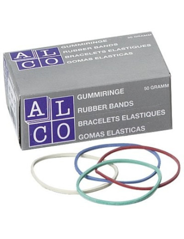 Élastiques Alco 65mm assorti boîte 50 gr.