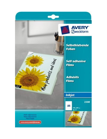 Inkjetfolie Avery A4 170micron transp.zelfklevend doos 10 vel
