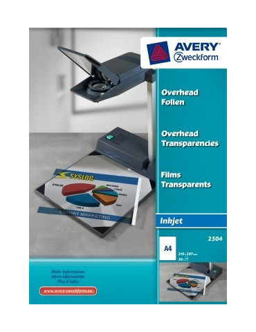 *Inkjetfolie Avery A4 110mic. transp.zelfklevend voor OHP doos 50 vel