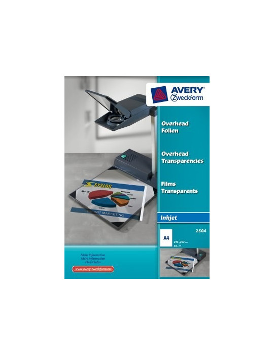 *Inkjetfolie Avery A4 110mic. transp.zelfklevend voor OHP doos 50 vel