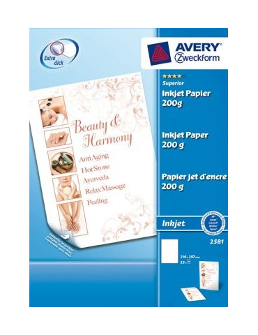 inkjetpapier Avery A4 200gr wit mat doos a 25 vel