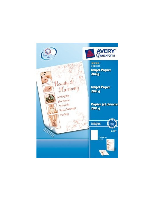 Papier jet d'encre Avery A4 200gr blanc matte 25 flles