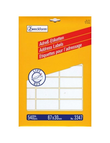 Etiquettes adresses Zweckform 67x30mm blanc 540 étiquettes