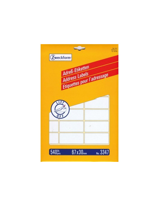 Etiquettes adresses Zweckform 67x30mm blanc 540 étiquettes