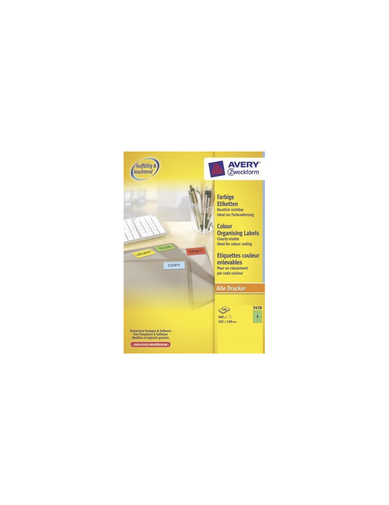 Étiquette Avery ILC 105x148mm vert 100 flles, 4 et. par flle