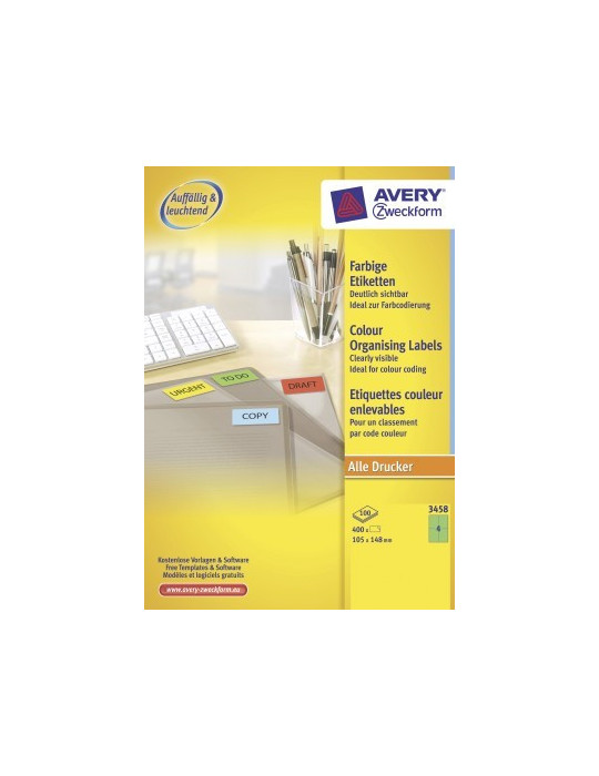 Étiquette Avery ILC 105x148mm vert 100 flles, 4 et. par flle
