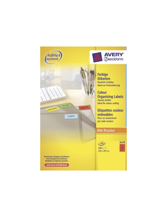 etiket Avery ILK 210x297mm 100 vel 1 etiket per vel rood