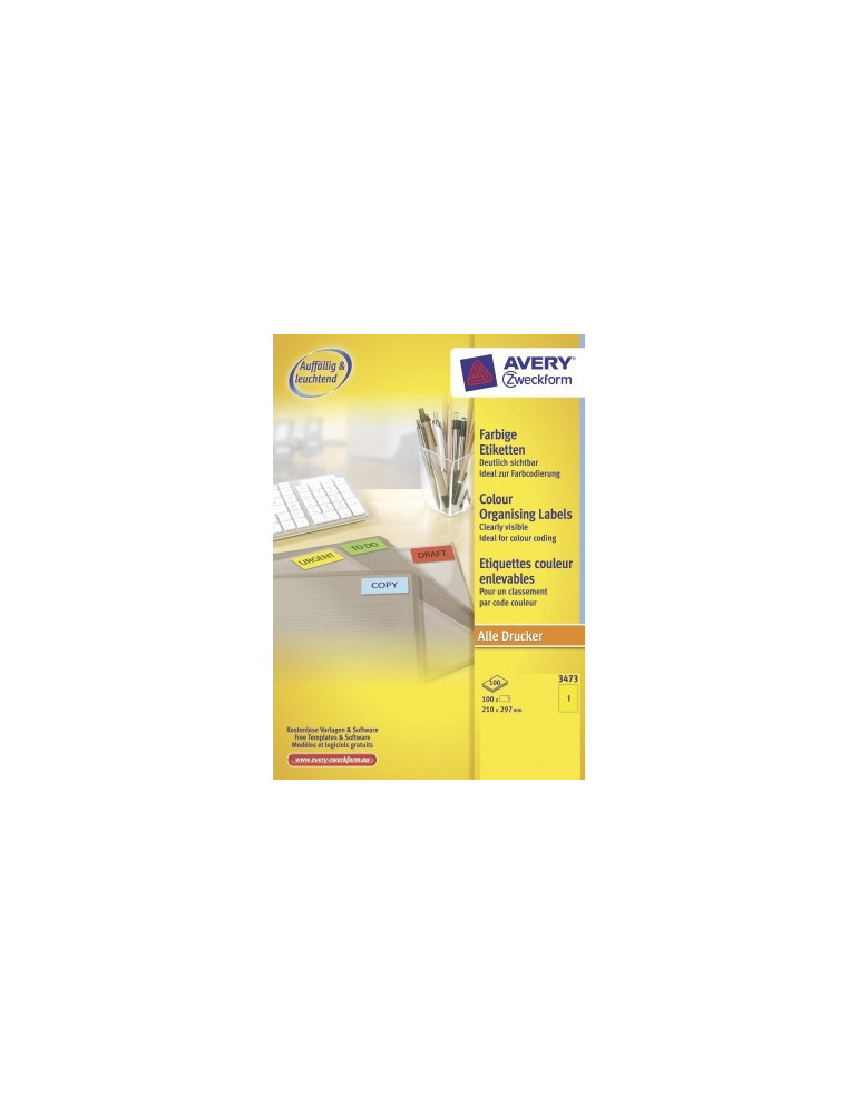 Etiket Avery ILK 210x297mm doos 100 vel 1 et. per vel geel