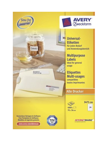 Étiquettes Avery ILC 70x36mm blanches 200 flles, 24 et. par flle