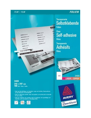 kopieerfolie Avery 210x297mm 140 micron 100 vel transparant