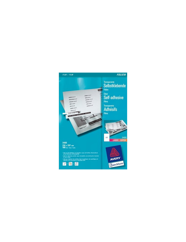 *Kopieerfolie Avery 210x297mm transp. 140 micron 100 vel